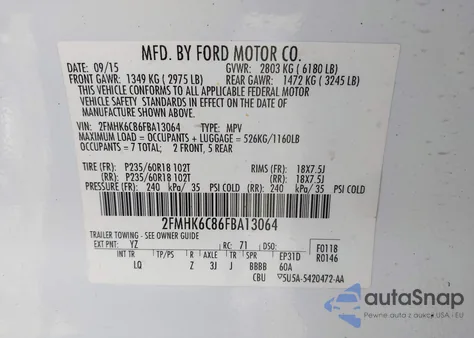 2015 Ford Flex Sel from USA, damaged, VIN 2FMHK6C86FBA13064